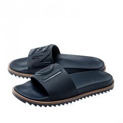 Fendi Blue TPU Fussbett Flat Slides Size 42