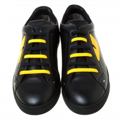 مملوكة مسبقًا Fendi Black/Yellow Leather Monster Low Top Sneakers Size 44