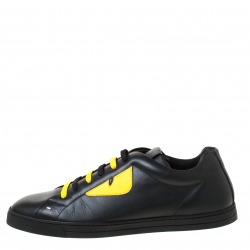 مملوكة مسبقًا Fendi Black/Yellow Leather Monster Low Top Sneakers Size 44
