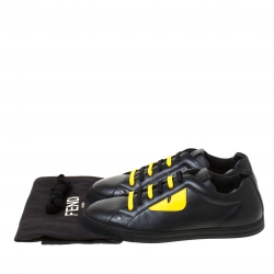 مملوكة مسبقًا Fendi Black/Yellow Leather Monster Low Top Sneakers Size 44