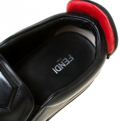 Fendi Black Leather Monster 3D Eyes Slip On Sneakers Size 42