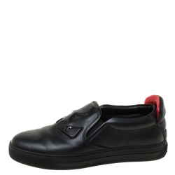 Fendi Black Leather Monster 3D Eyes Slip On Sneakers Size 42