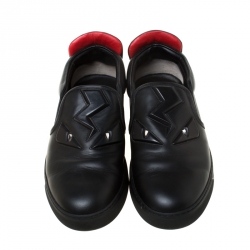 Fendi Black Leather Monster 3D Eyes Slip On Sneakers Size 42