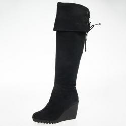 مملوكة مسبقًا Fendi Black Suede Over the Knee Wedge Boots Size 37
