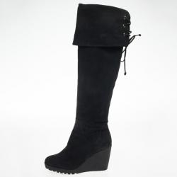 مملوكة مسبقًا Fendi Black Suede Over the Knee Wedge Boots Size 37