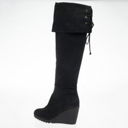 مملوكة مسبقًا Fendi Black Suede Over the Knee Wedge Boots Size 37