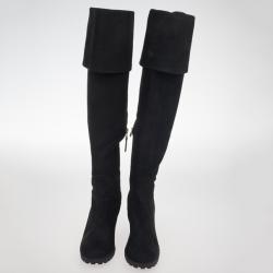 مملوكة مسبقًا Fendi Black Suede Over the Knee Wedge Boots Size 37