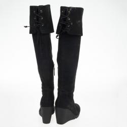 مملوكة مسبقًا Fendi Black Suede Over the Knee Wedge Boots Size 37