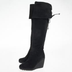 مملوكة مسبقًا Fendi Black Suede Over the Knee Wedge Boots Size 37