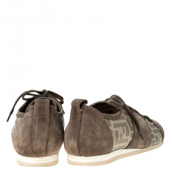 Fendi Beige Monogram Canvas And Suede Cap Toe Sneakers Size 42