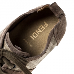 Fendi Beige Monogram Canvas And Suede Cap Toe Sneakers Size 42