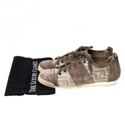 Fendi Beige Monogram Canvas And Suede Cap Toe Sneakers Size 42
