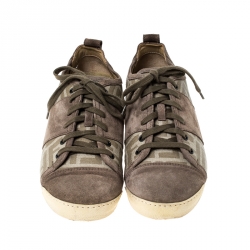 Fendi Beige Monogram Canvas And Suede Cap Toe Sneakers Size 42