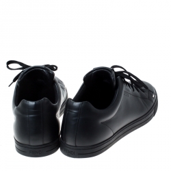 Fendi Black Leather Men's Face Low Top Sneakers Size 40.5