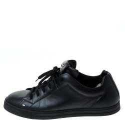 Fendi Black Leather Men's Face Low Top Sneakers Size 40.5