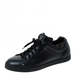 Fendi Black Leather Men's Face Low Top Sneakers Size 40.5