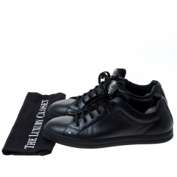 Fendi Black Leather Men's Face Low Top Sneakers Size 40.5
