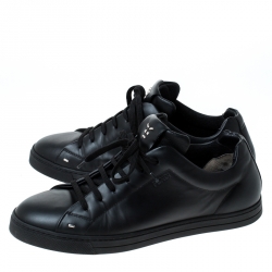 Fendi Black Leather Men's Face Low Top Sneakers Size 40.5