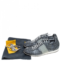  Fendi Silver Canvas Zucca Sneakers Size 40