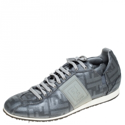  Fendi Silver Canvas Zucca Sneakers Size 40