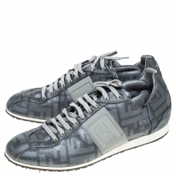  Fendi Silver Canvas Zucca Sneakers Size 40