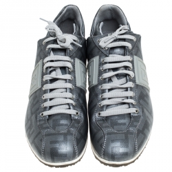  Fendi Silver Canvas Zucca Sneakers Size 40