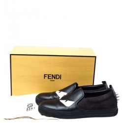 مملوكة مسبقًا Fendi Black Suede Leather Bag Bugs Spike Slip On Sneakers Size 42