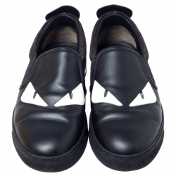 مملوكة مسبقًا Fendi Black Suede Leather Bag Bugs Spike Slip On Sneakers Size 42