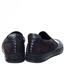 مملوكة مسبقًا Fendi Black Suede Leather Bag Bugs Spike Slip On Sneakers Size 42