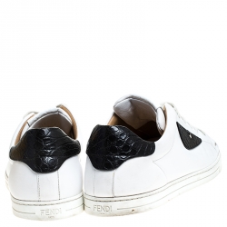 Fendi White Leather Bag Bugs Low Top Sneakers Size 41