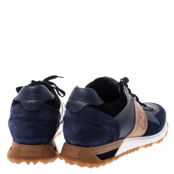 Pre Owned Fendi Blue Suede and Leather FF Logo Band Lace Up Sneakers Size 42