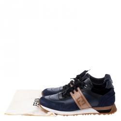 Pre Owned Fendi Blue Suede and Leather FF Logo Band Lace Up Sneakers Size 42