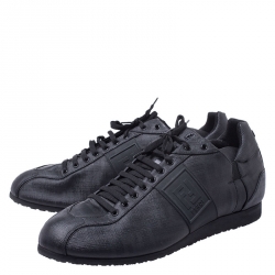 Fendi Black Zucca Canvas and Leather F Logo Sneakers Size 45