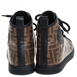 Fendi Brown Zucca Coated Canvas Lace Up High Top Sneakers Size 38