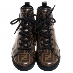Fendi Brown Zucca Coated Canvas Lace Up High Top Sneakers Size 38