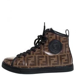 Fendi Brown Zucca Coated Canvas Lace Up High Top Sneakers Size 38