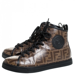 Fendi Brown Zucca Coated Canvas Lace Up High Top Sneakers Size 38