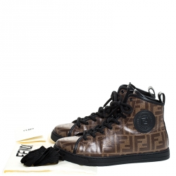 Fendi Brown Zucca Coated Canvas Lace Up High Top Sneakers Size 38