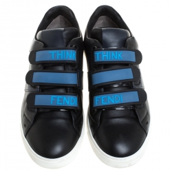 Fendi Black Leather Velcro Strap Sneakers Size 41