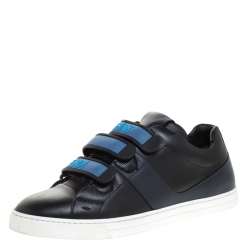 Fendi Black Leather Velcro Strap Sneakers Size 41