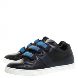 Fendi Black Leather Velcro Strap Sneakers Size 41