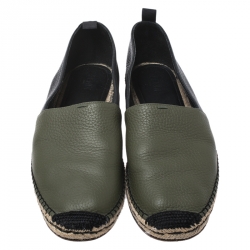 Pre Owned Fendi Green/Black Leather Espadrille Loafers Size 43