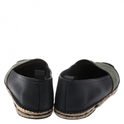 Pre Owned Fendi Green/Black Leather Espadrille Loafers Size 43