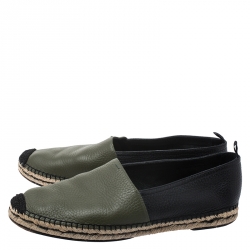 Pre Owned Fendi Green/Black Leather Espadrille Loafers Size 43