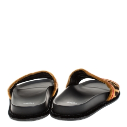 Fendi Brown Zucca Velvet Flat Slides Sandals Size 39
