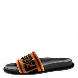 Fendi Brown Zucca Velvet Flat Slides Sandals Size 39
