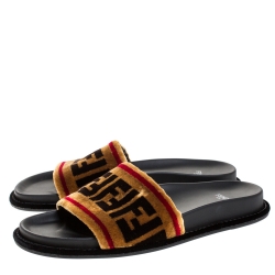 Fendi Brown Zucca Velvet Flat Slides Sandals Size 39