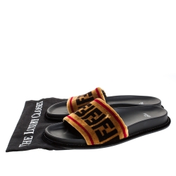 Fendi Brown Zucca Velvet Flat Slides Sandals Size 39