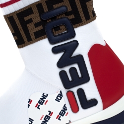 Pre Owned Fendi White Cotton Knit And Leather Fendi-Fila Mania Logo Sock Sneakers Size 41
