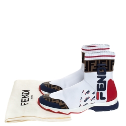 Pre Owned Fendi White Cotton Knit And Leather Fendi-Fila Mania Logo Sock Sneakers Size 41